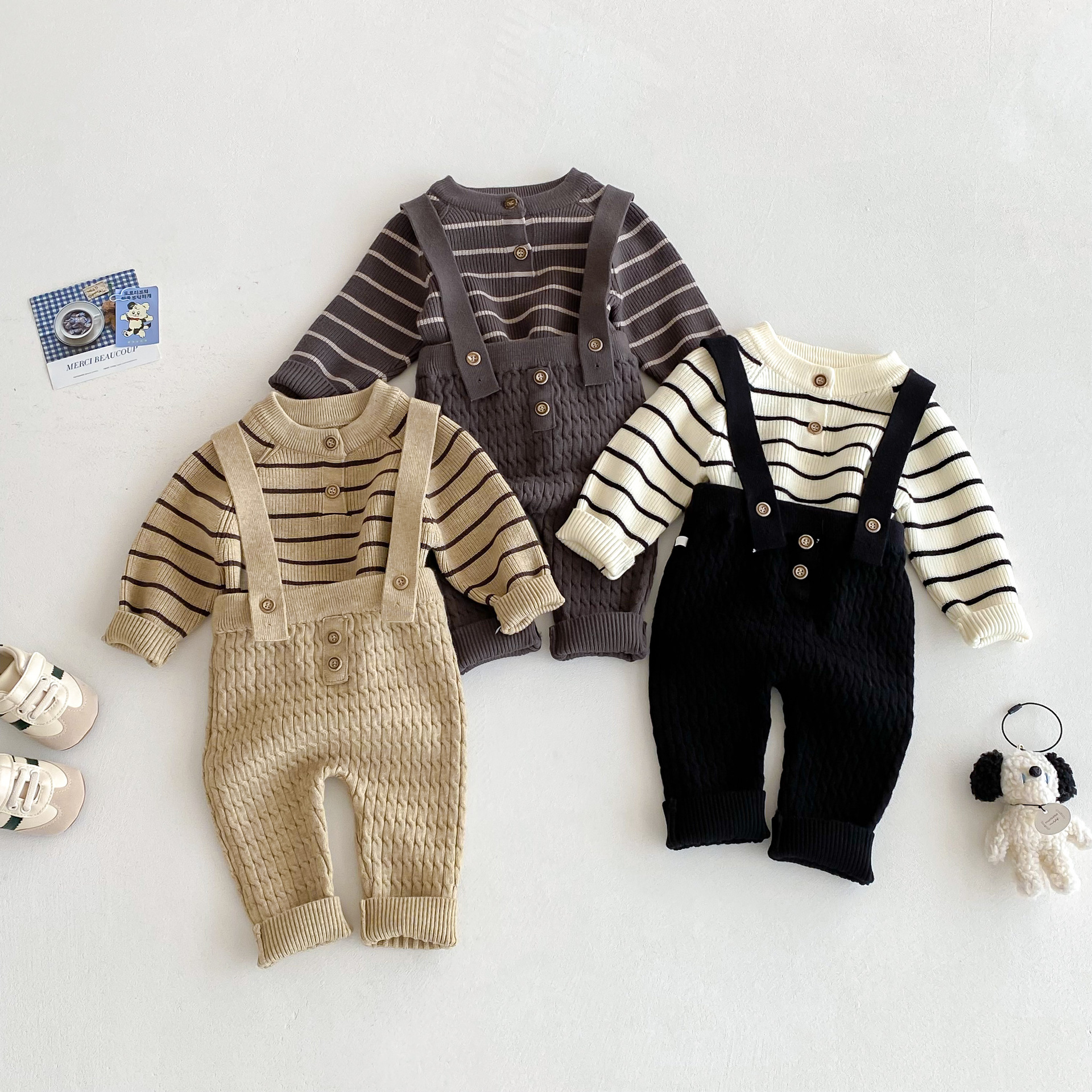Baby Striped Sweater Overalls Set