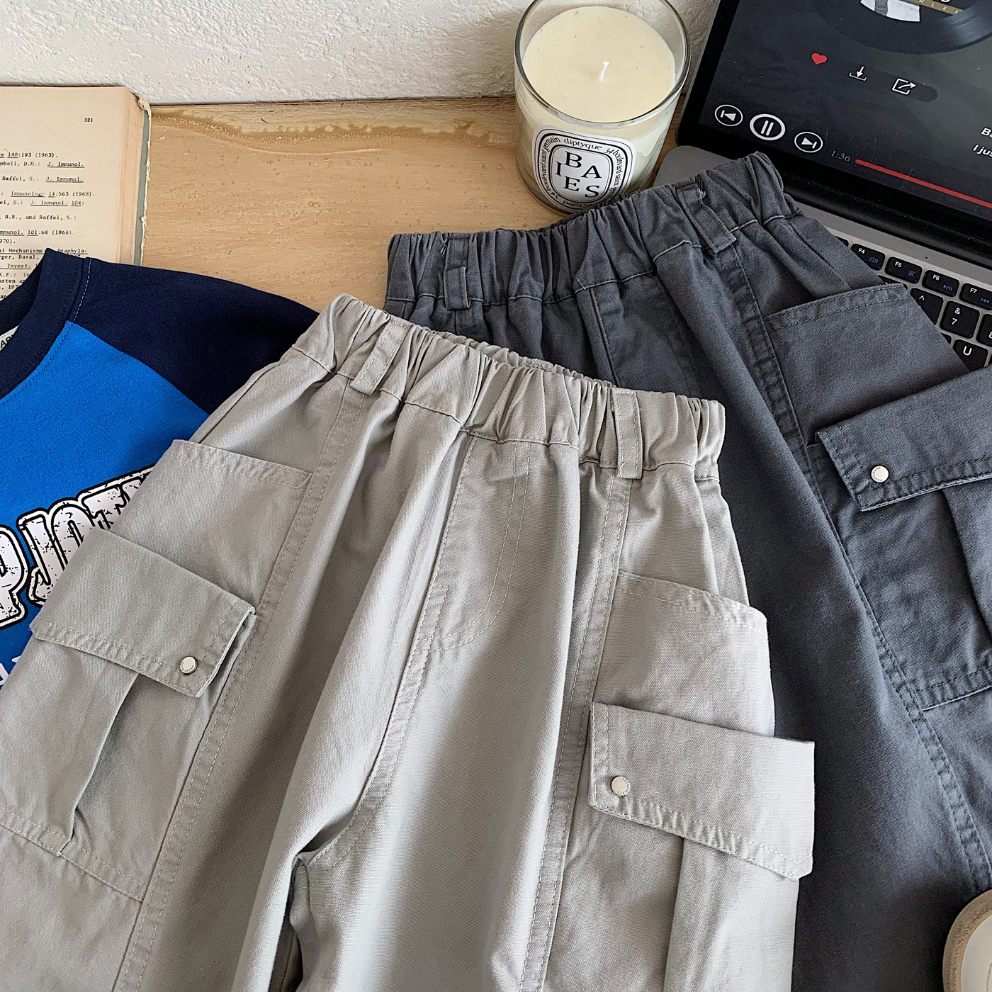 Kids Solid Color Cargo Pants