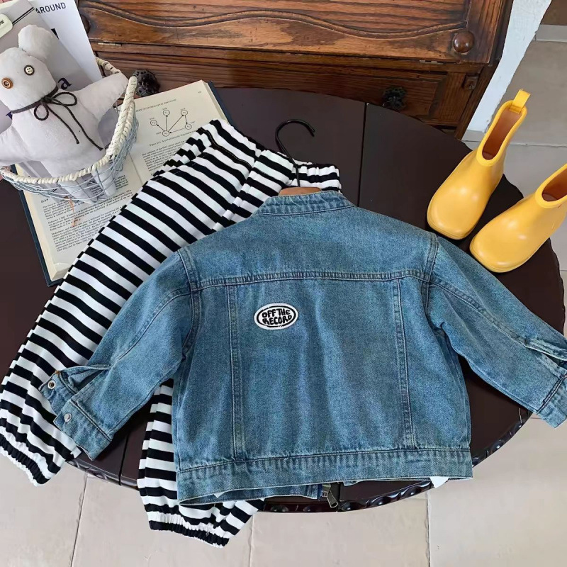 Kids Label Pattern Denim Outerwear