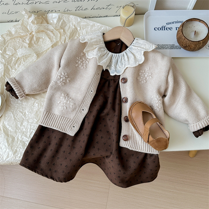 Kids Floral Knit Outerwear and Dress 2-Piece Set