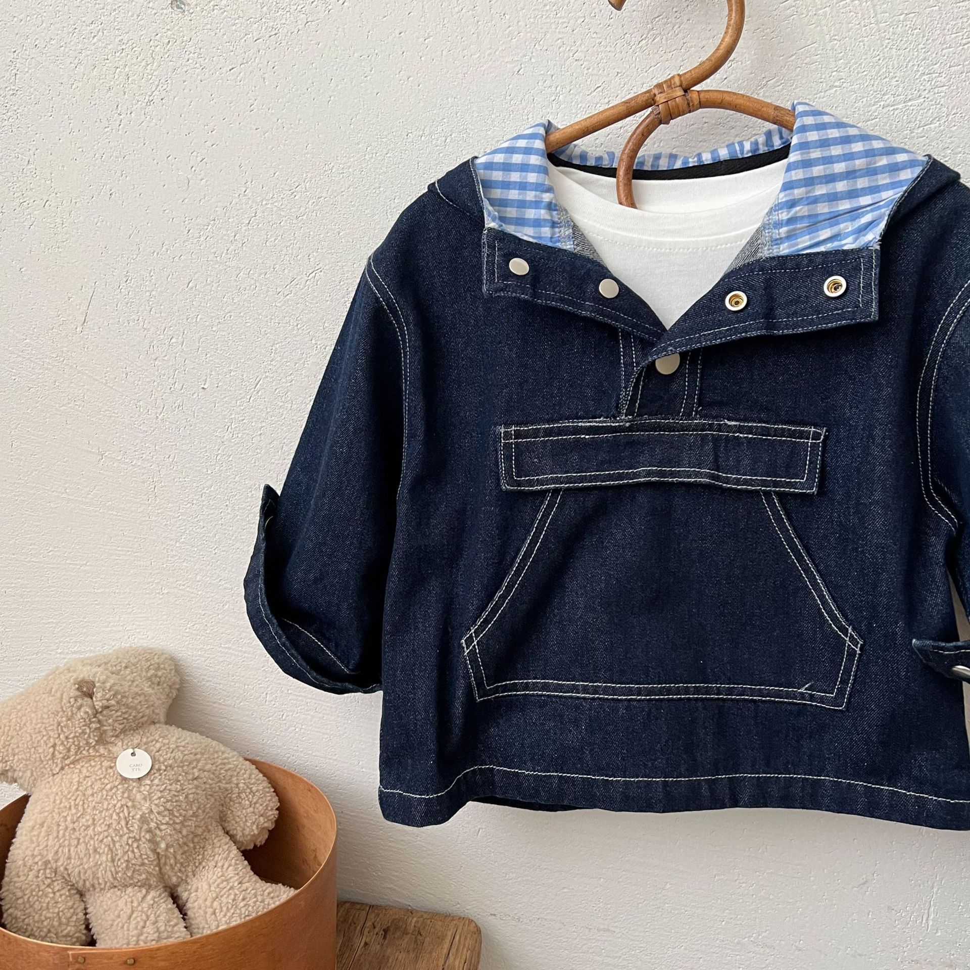 Kids Checkered Lining Denim Outerwear