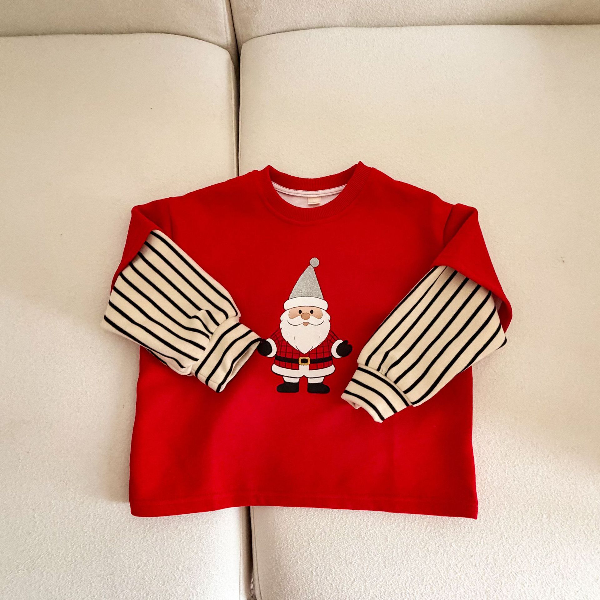 Kids Christmas Stripe Faux Two-Piece T-shirt