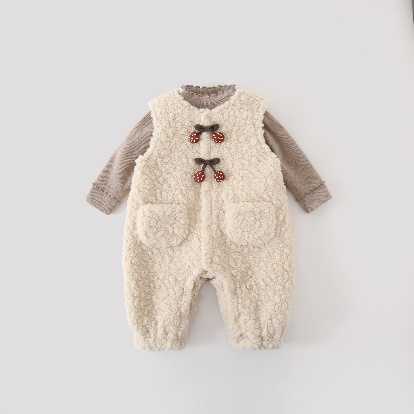 Baby Lettuce Edge Collar Top and Fleece Overalls Set