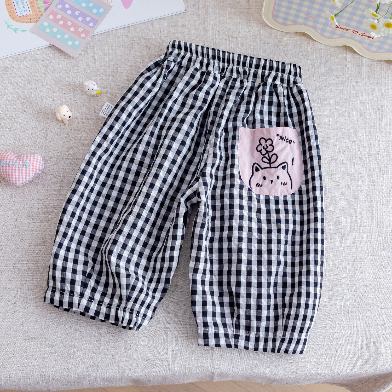 Kids Plaid Flower Loose Pants