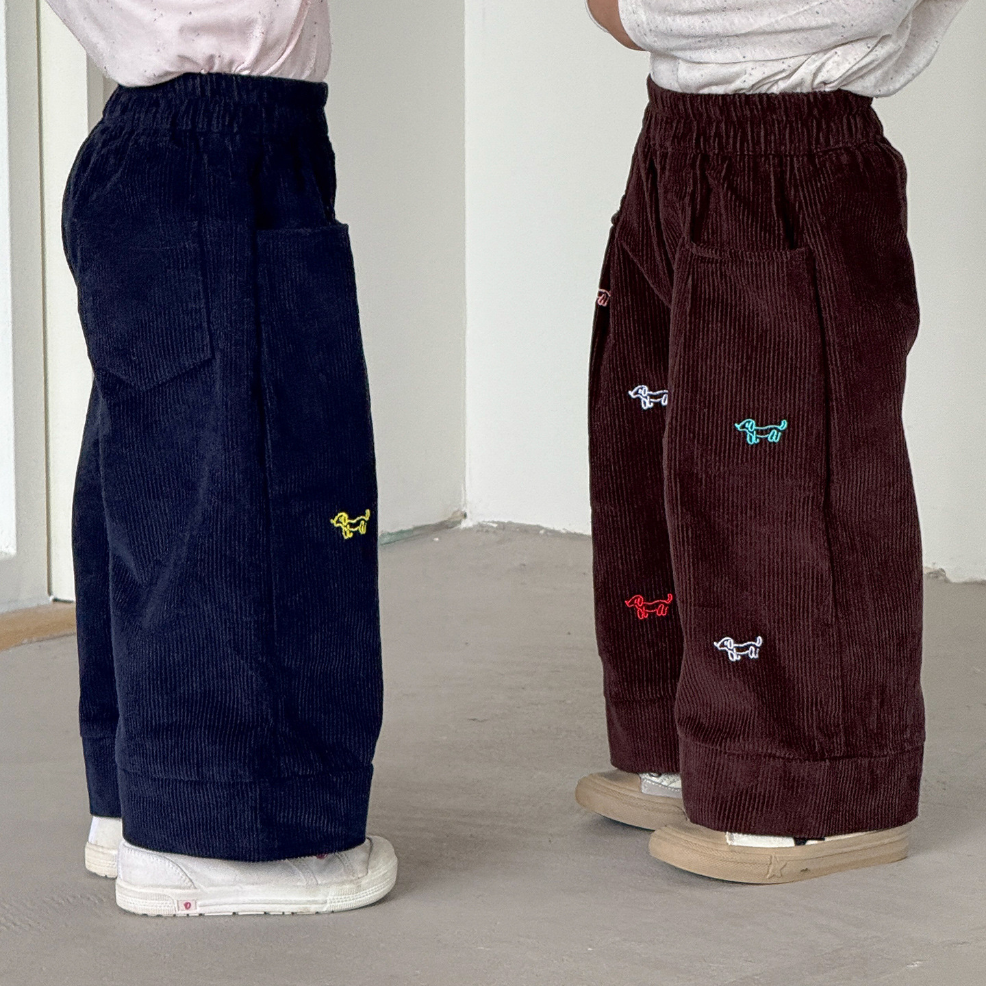 Kids Colorful Dog Corduroy Pants