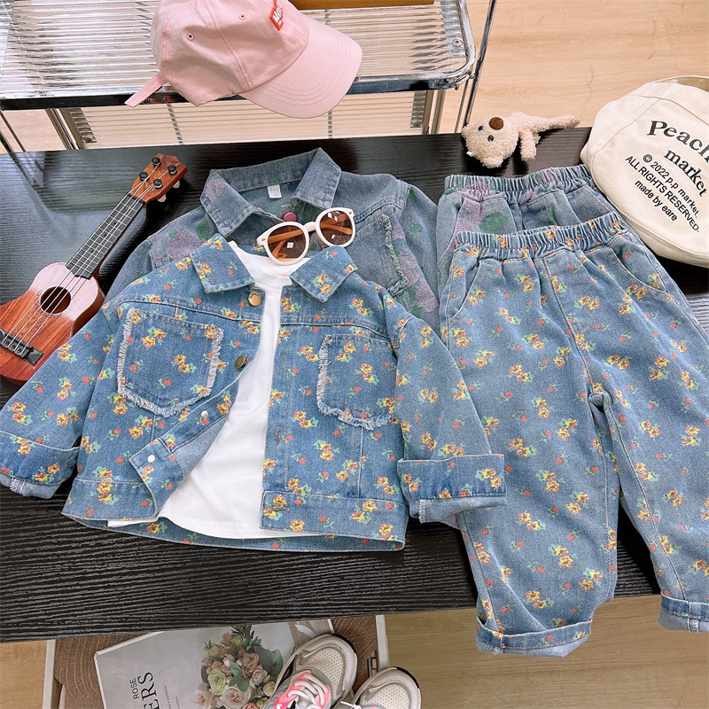 DailyBebe Kids Floral Print Denim 2-Piece Set