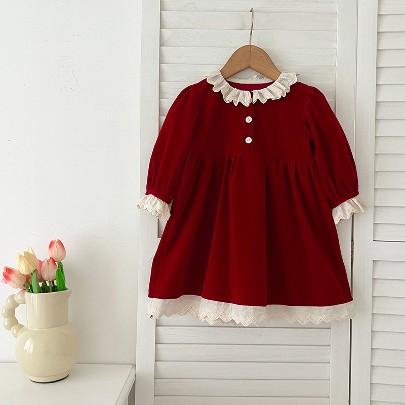 DailyBebe Kids Christmas Lace Trim Collar Dress