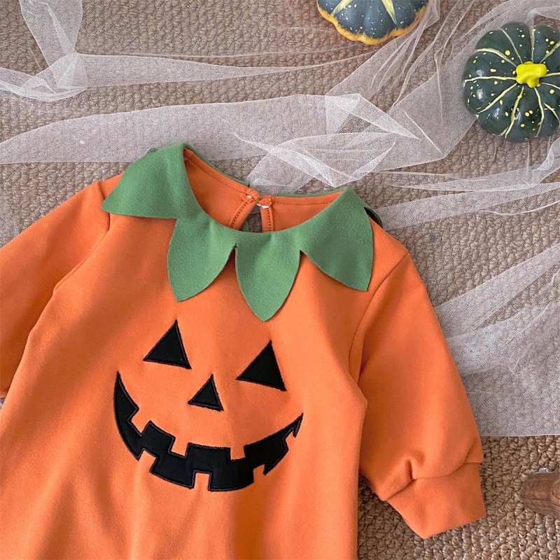 Baby Halloween Pumpkin Print Romper （Includes hat）