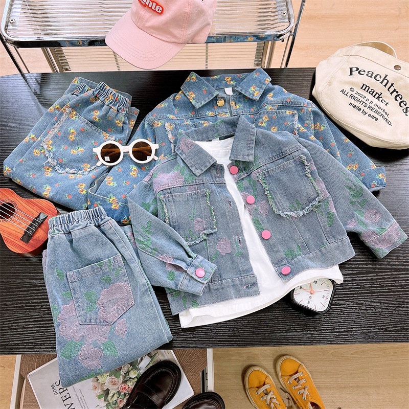 2- Piece Baby Toddler Girls Printed Denim Set