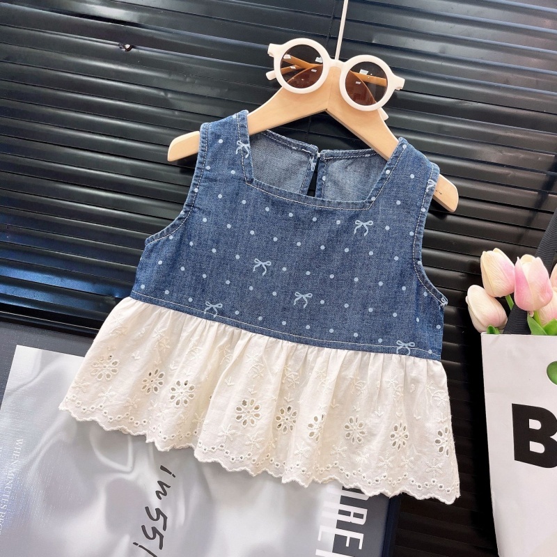 2-Piece Baby Toddler Girls Lace Denim Patchwork Set