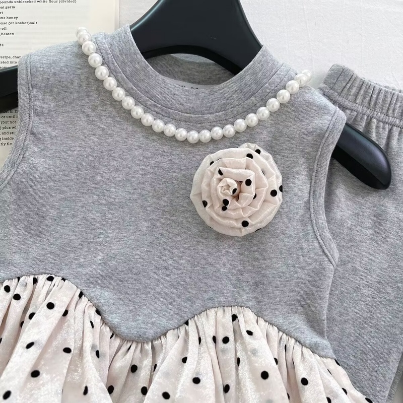 Kid Girl Polka Dot Patchwork Sleeveless Pants 2 - Pieces Set