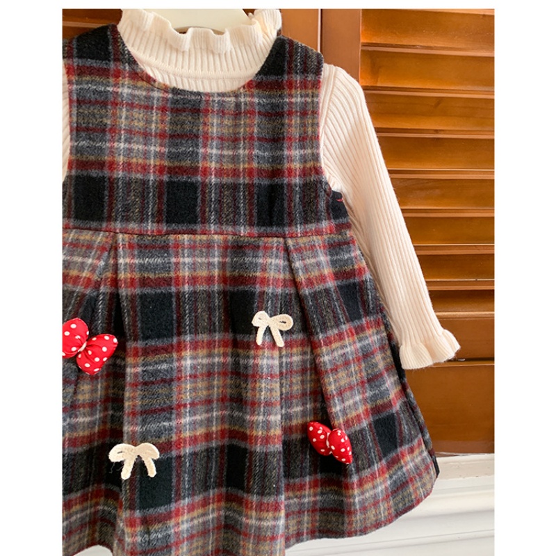 2-Piece Baby Toddler Girls Warm Sweater & Plaid Tank Dress Set