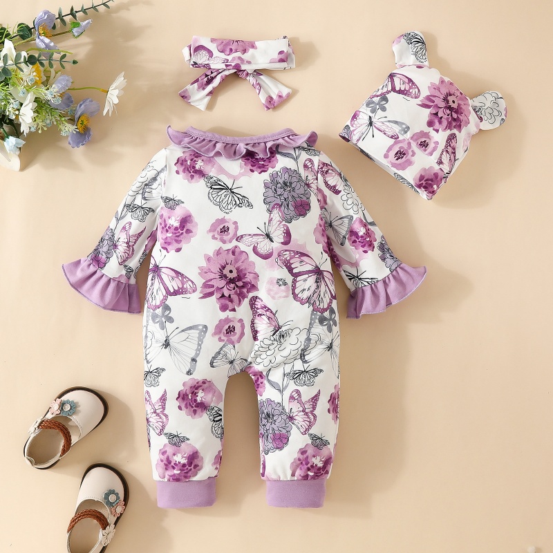 3- Piece Baby Newborn Flower Print Romper Set