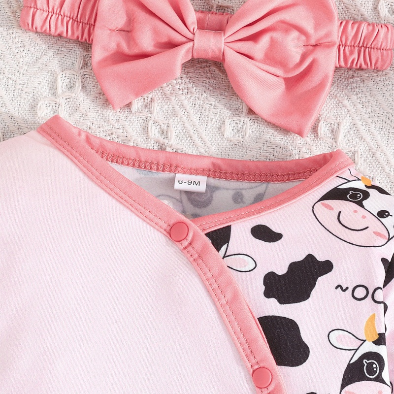 Baby Girl Pink Cow Print Romper (Free Hairband)