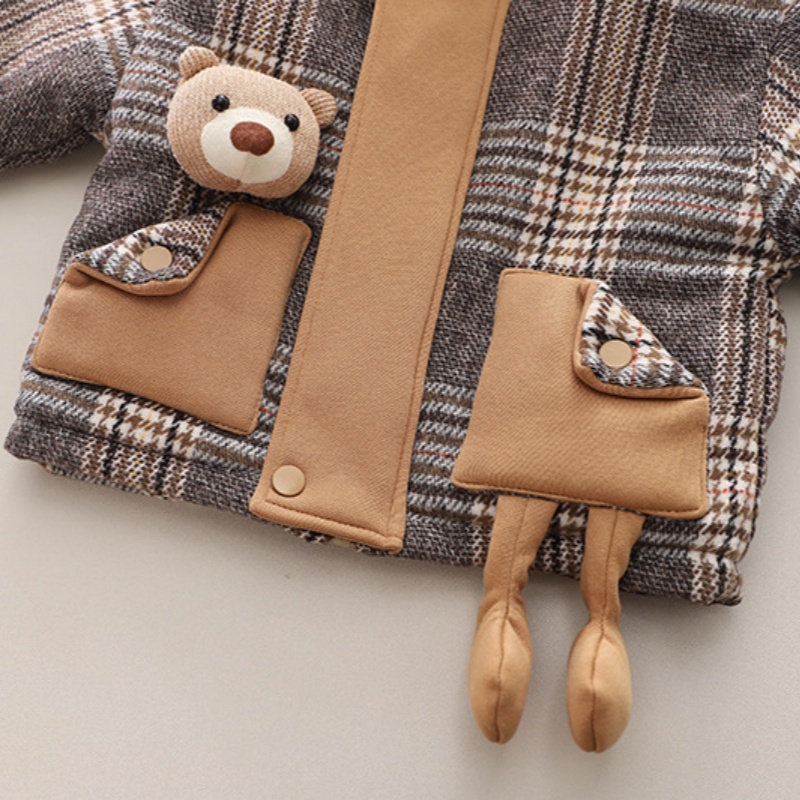 Toddler Bear Pendant Classic Plaid Cotton Jacket