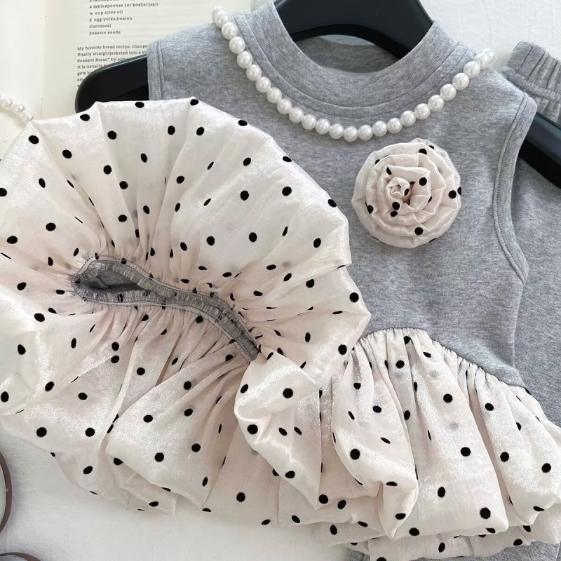 Kid Girl Polka Dot Patchwork Sleeveless Pants 2 - Pieces Set