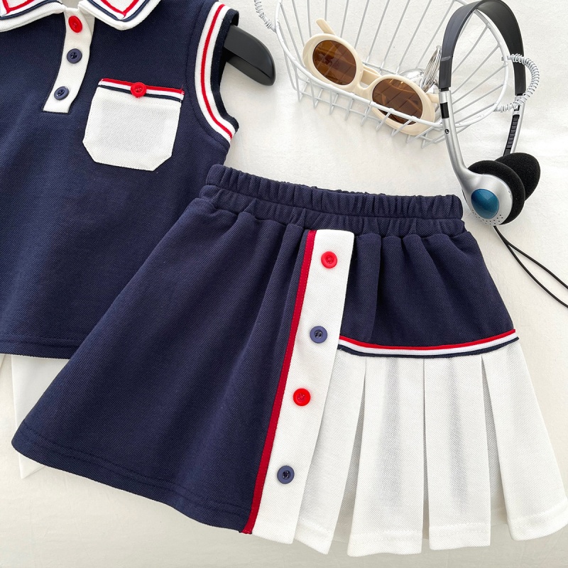 2-Piece Kid Girl School-Style Sleeveless Top and Pants Set