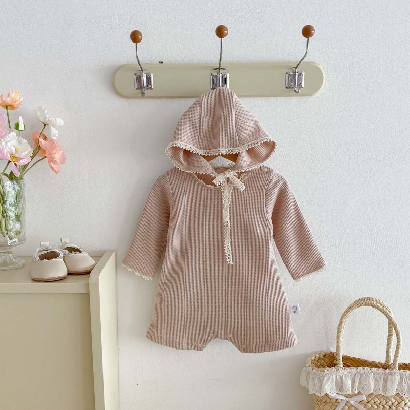 Baby Girl Waffle Lace Romper（Hat Included）