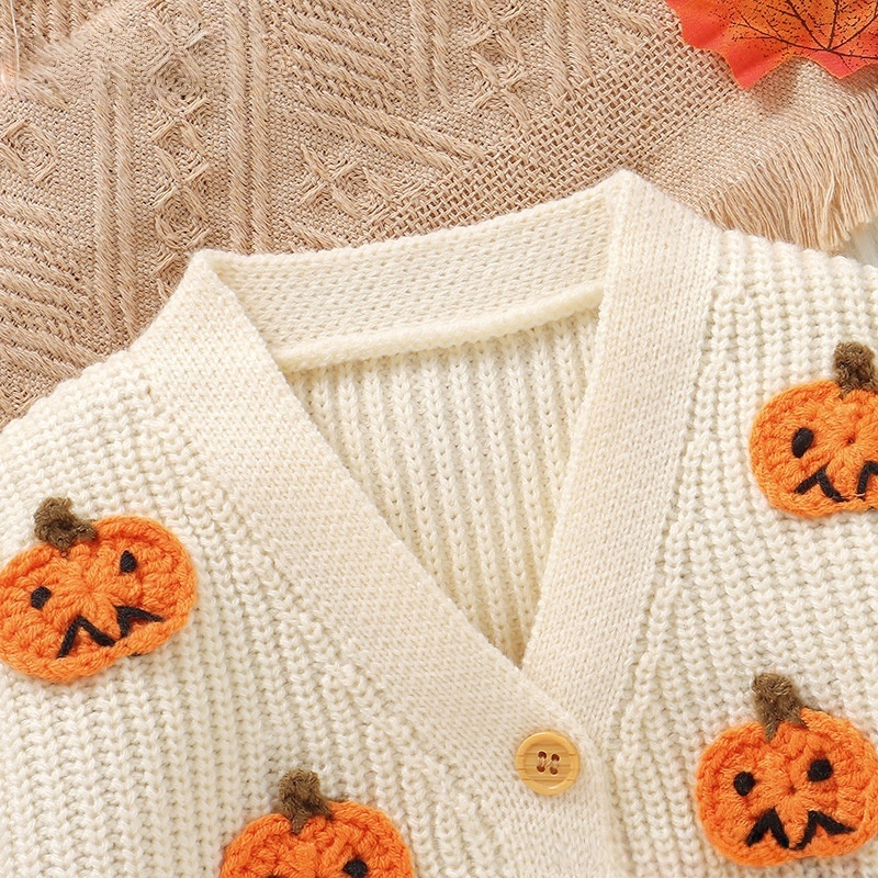 Baby Toddler Halloween Pumpkin Print Sweater Cardigan