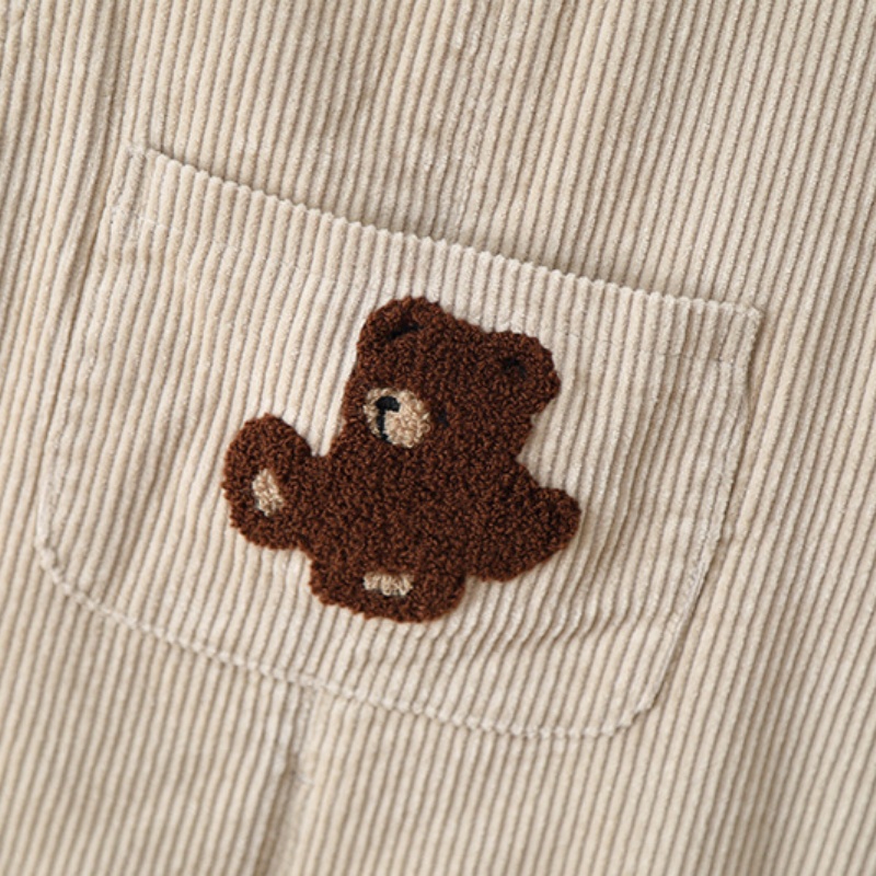 Baby Toddler Fleece-Lined Corduroy Bear-Print Overalls