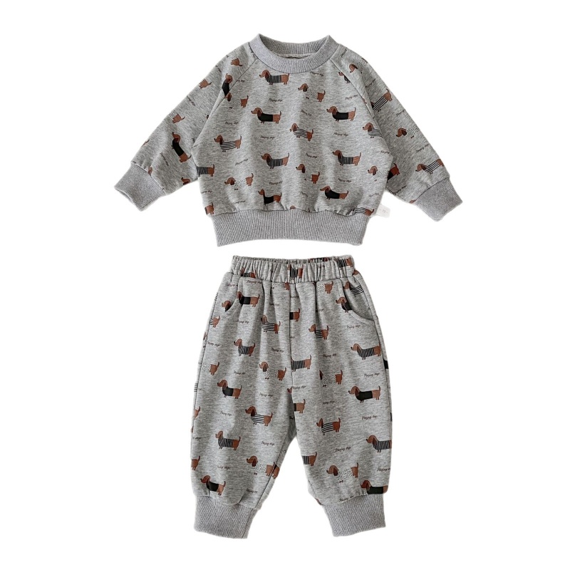2-Piece Baby Toddler Dachshund Print Sweatshirt Set