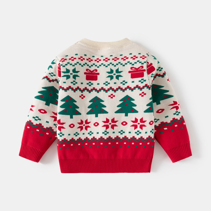Kids' Christmas Print Color-Block Sweater