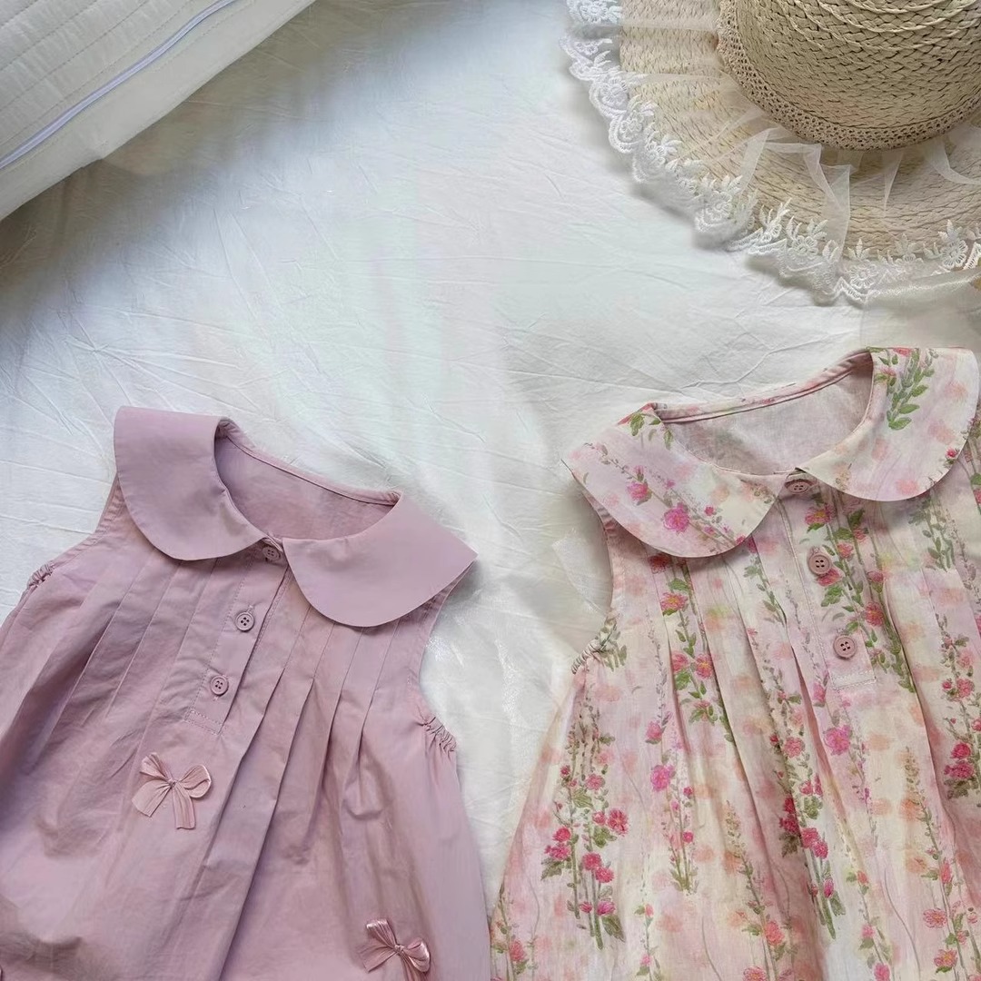 Toddler Girl Bow/Flower Baby Collar Sleeveless Dress