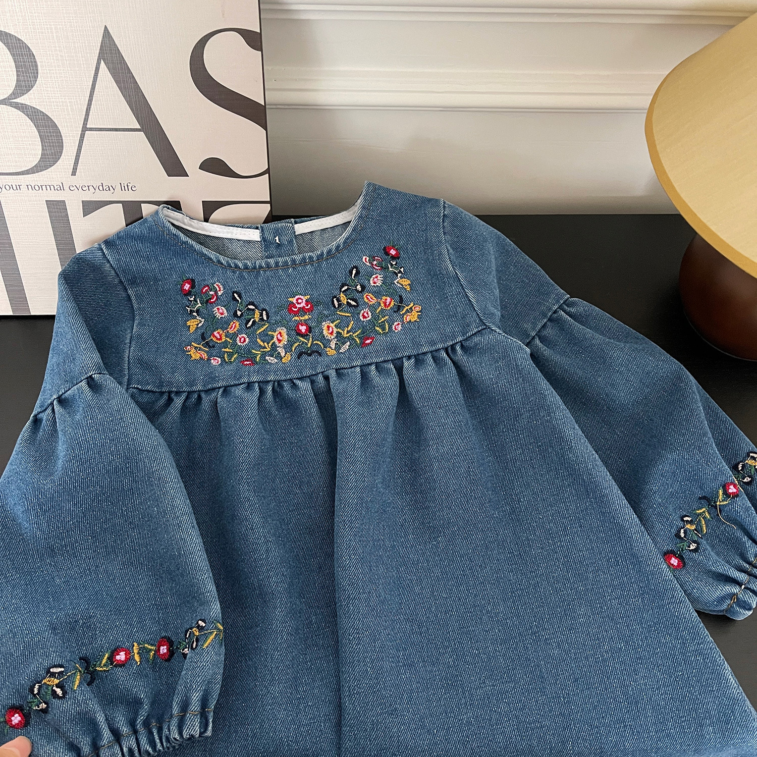 Toddler Kid Girl Floral Embroidered Denim Dress