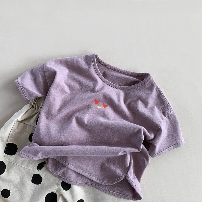 Kid Retro Purple Solid Color Casual T-Shirt