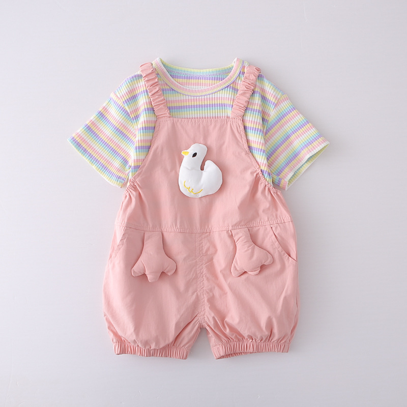 Toddler 2-Piece Duck Striped Overalls Set