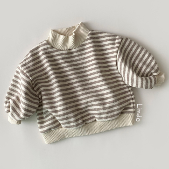 Baby High Collar Striped Fleece Lined Sweatshirt