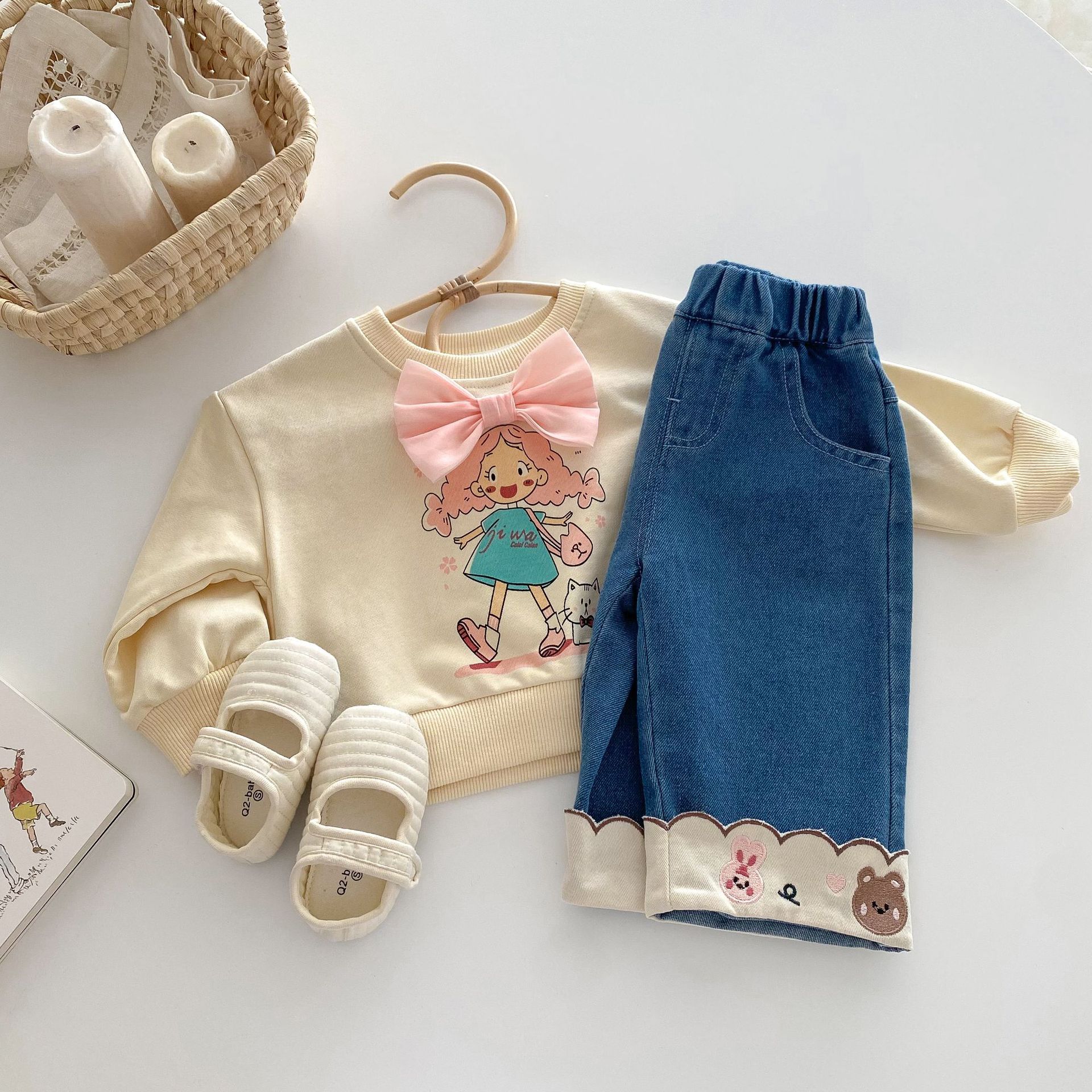 Baby Toddler Flower Bear Denim Pants