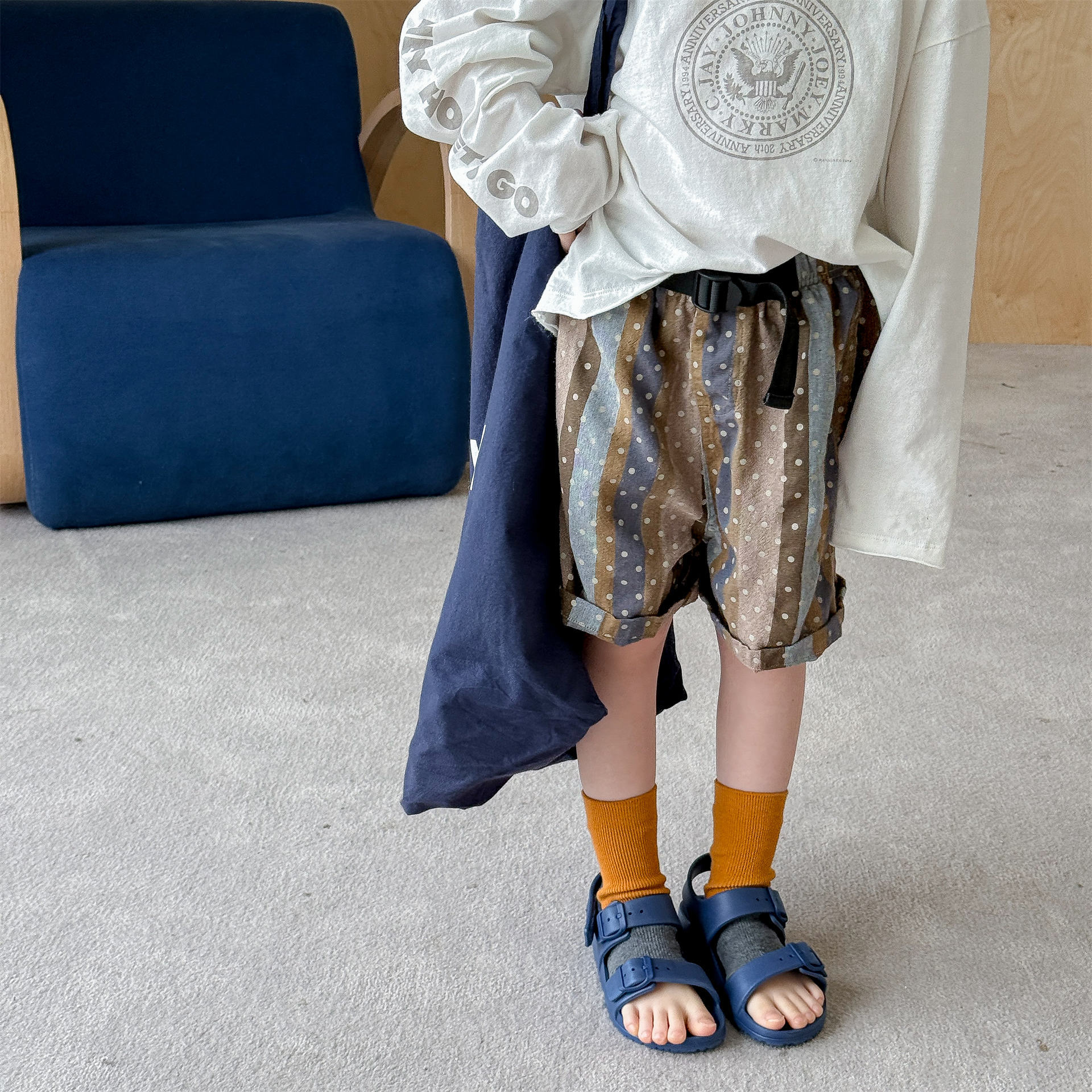 Kids Dots Stripe Cotton-Linen Shorts (12M-9Y）