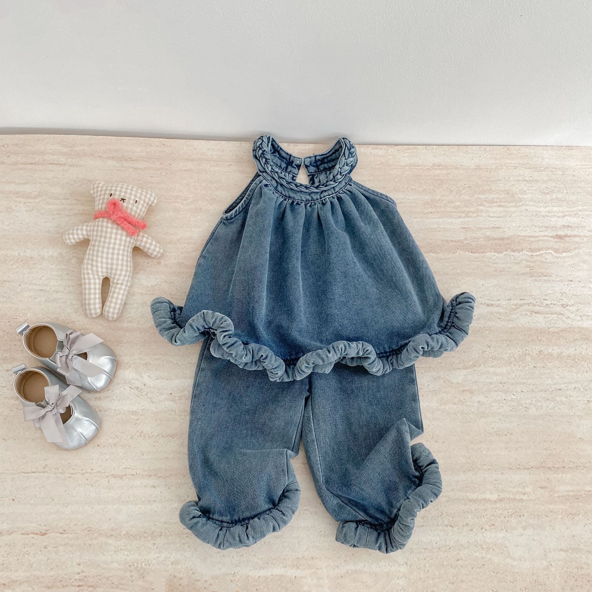 Baby & Kids Woven Denim Halter Top and Pants Sets