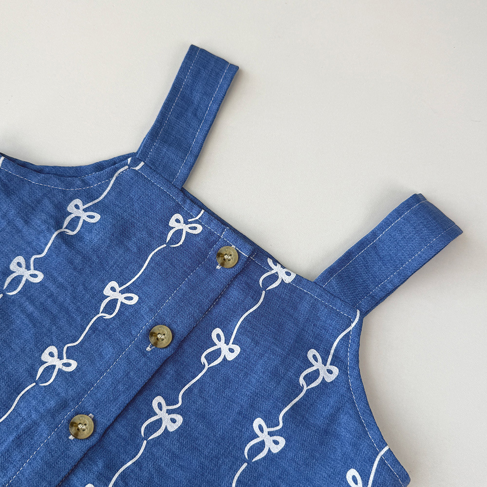 Kid Girls Bow Tie Sleeveless Denim Set