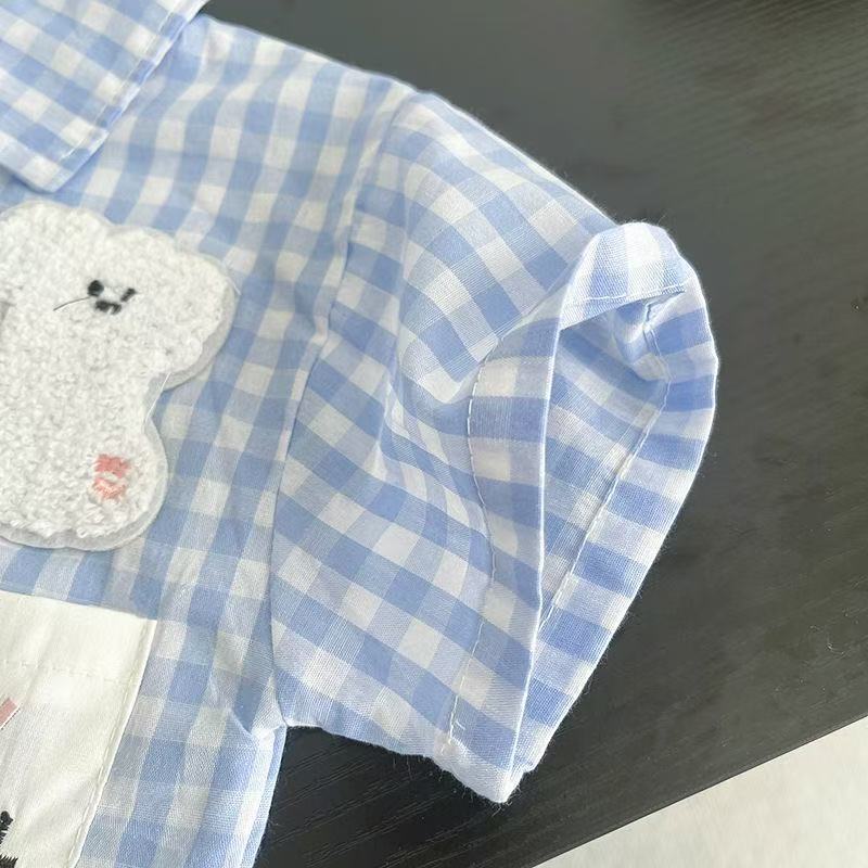 Baby Toddler Dog-Embroidered Plaid Sets