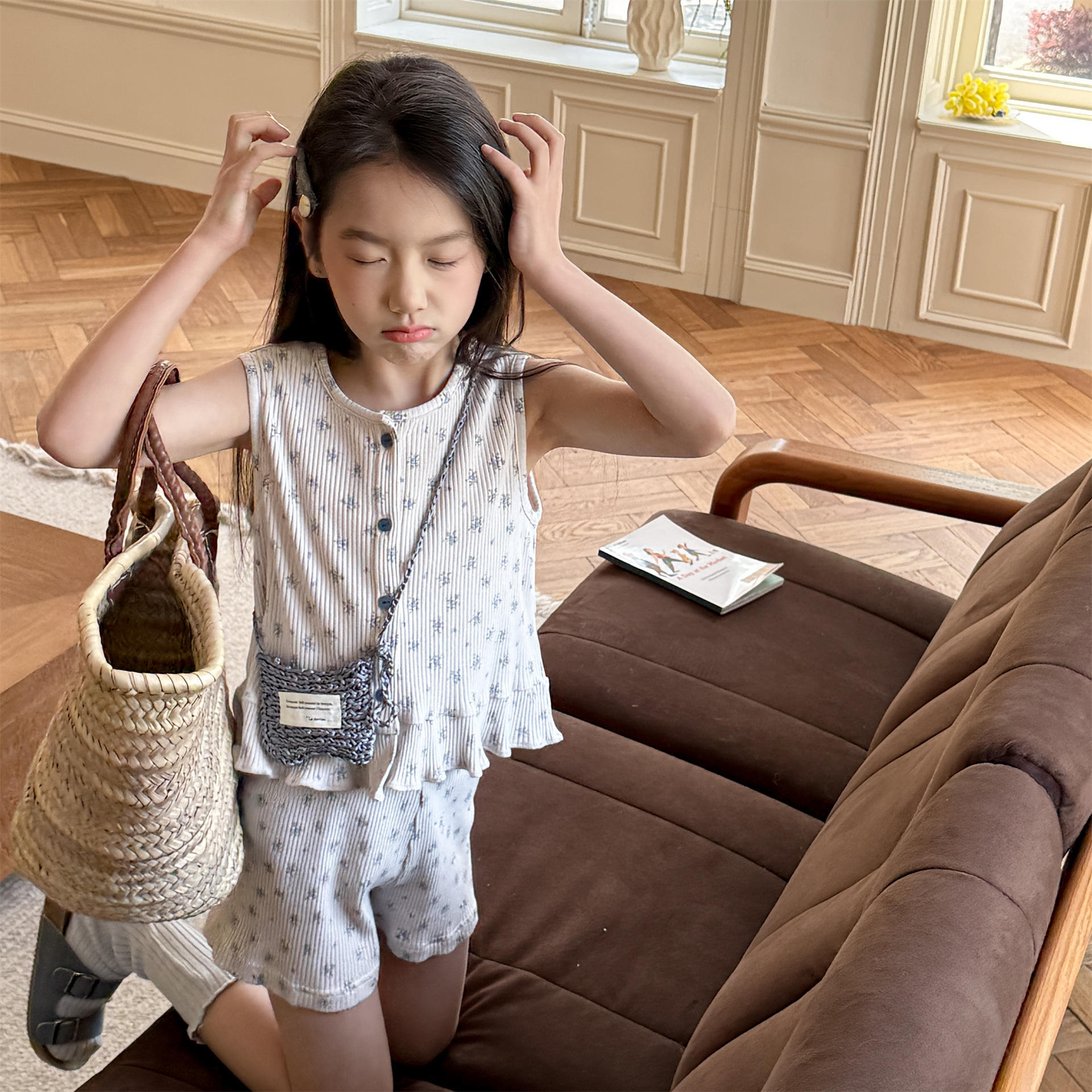 Kids Girl Cotton Ribbed Tank Top and Shorts Set