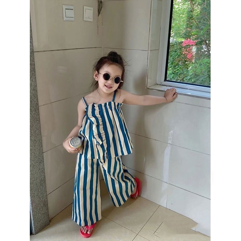 2-Piece Toddler Girls' Striped Tank Top & Wide-Leg Pants Set