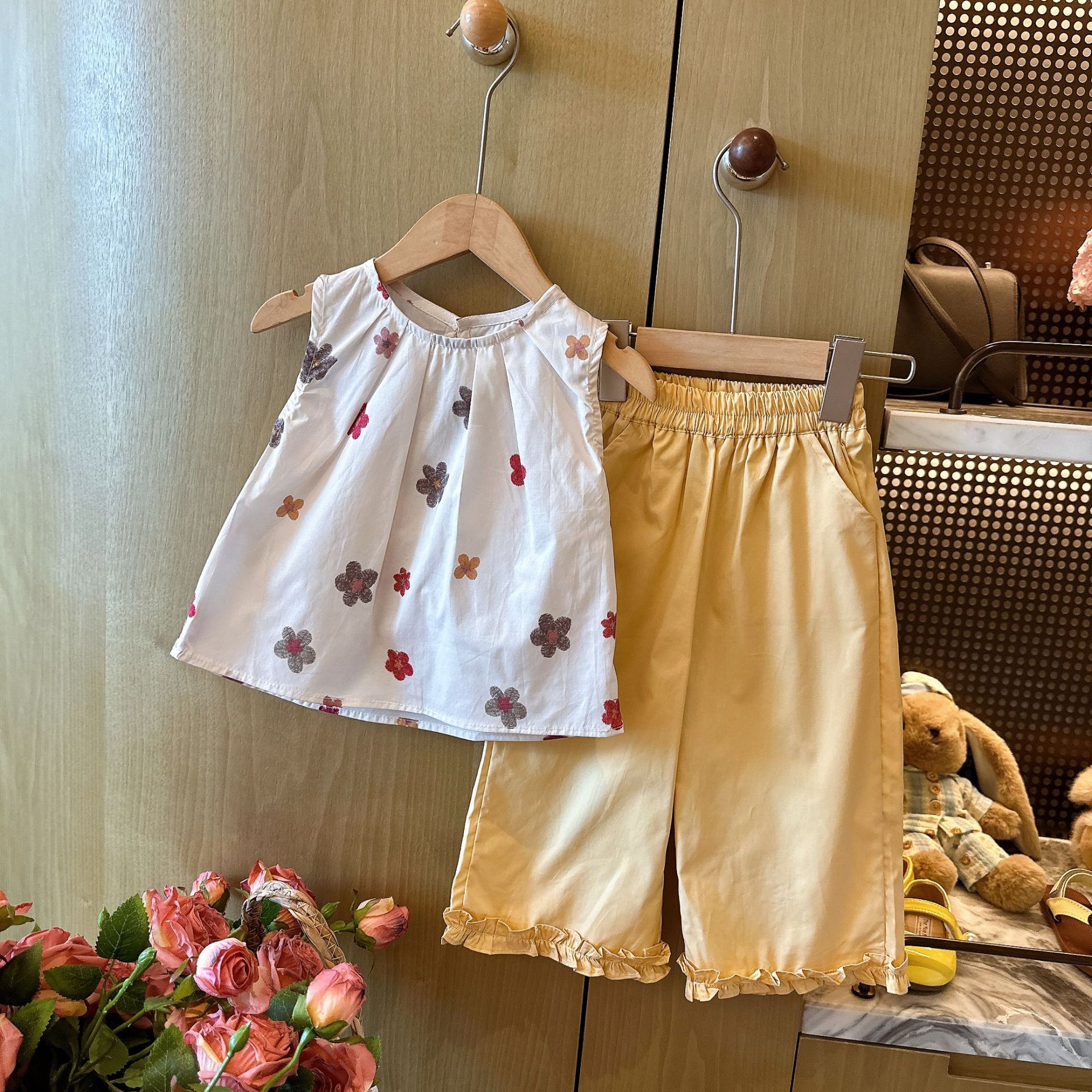 Baby& Kid Floral Embroidery Top and Pant Sets