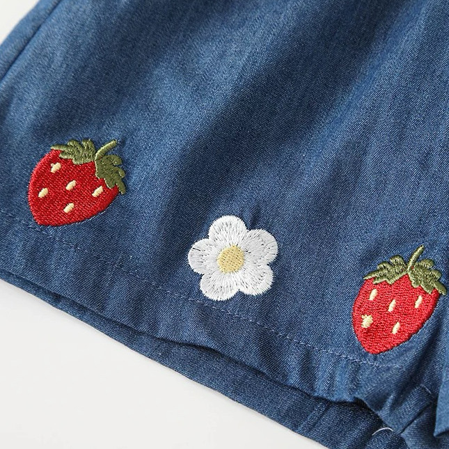 Kids Strawberry Camisole Plaid Top and Denim Shorts Sets
