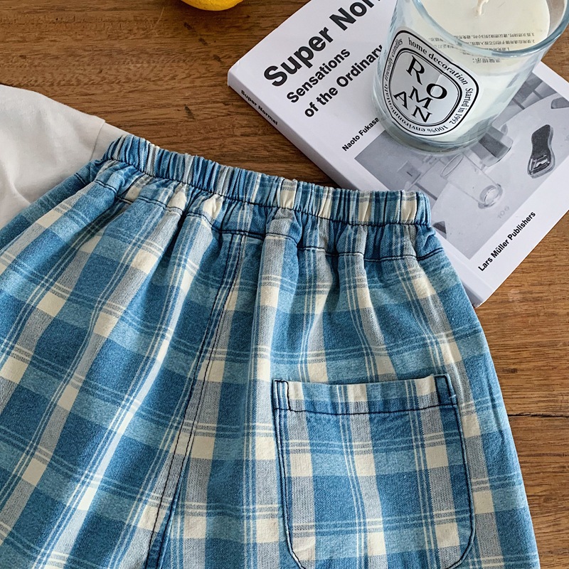 Kids Blue Plaid Jeans Pants