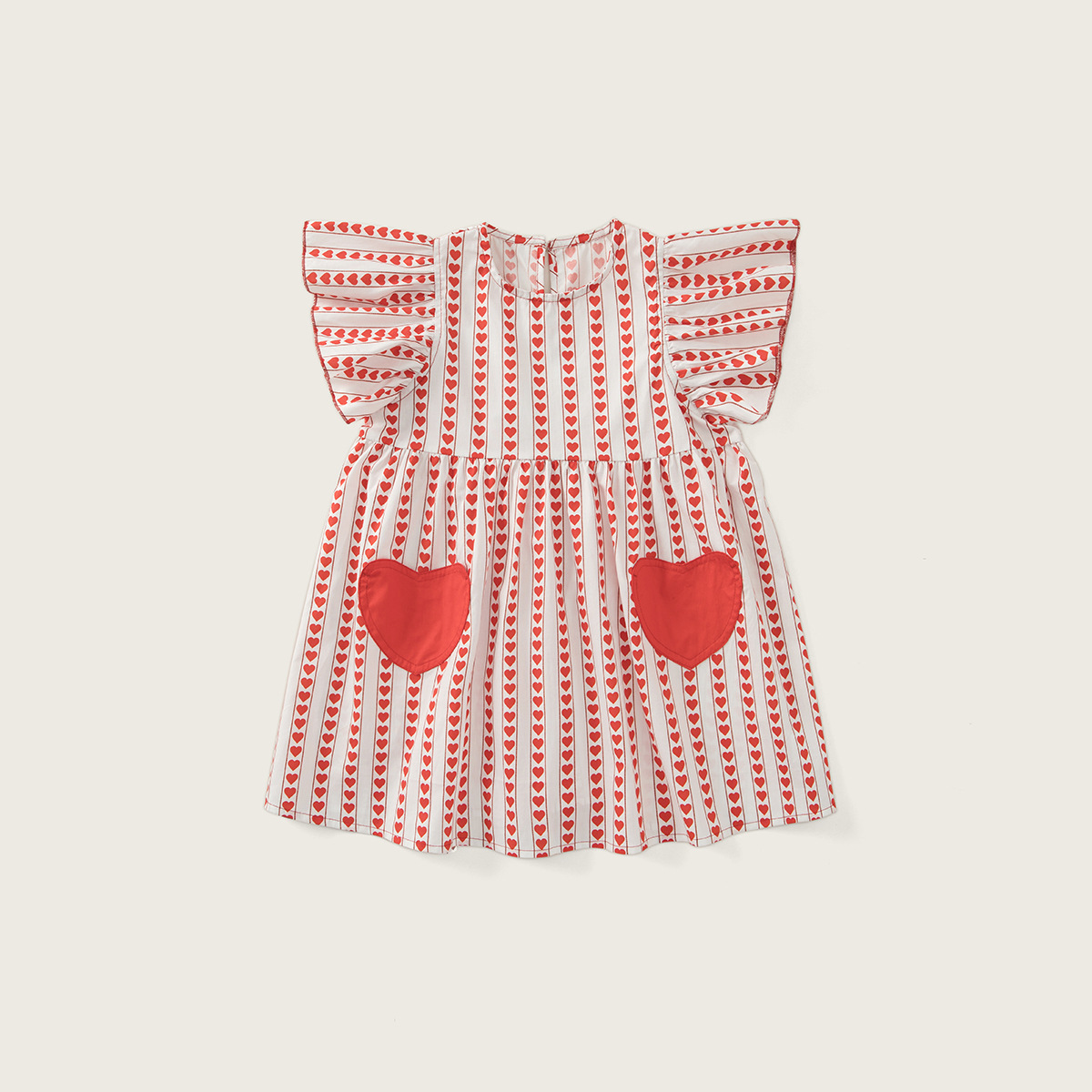 Kids Heart-Print Flutter Sleeves Dress