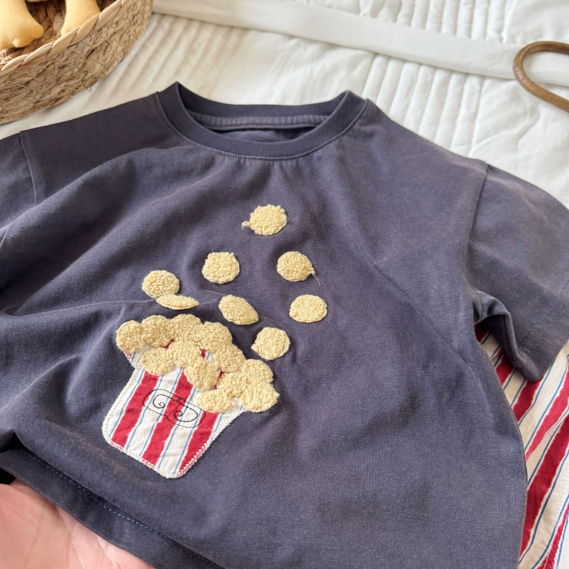 Kids Popcorn Pattern Top and Stripe Short Pants Set