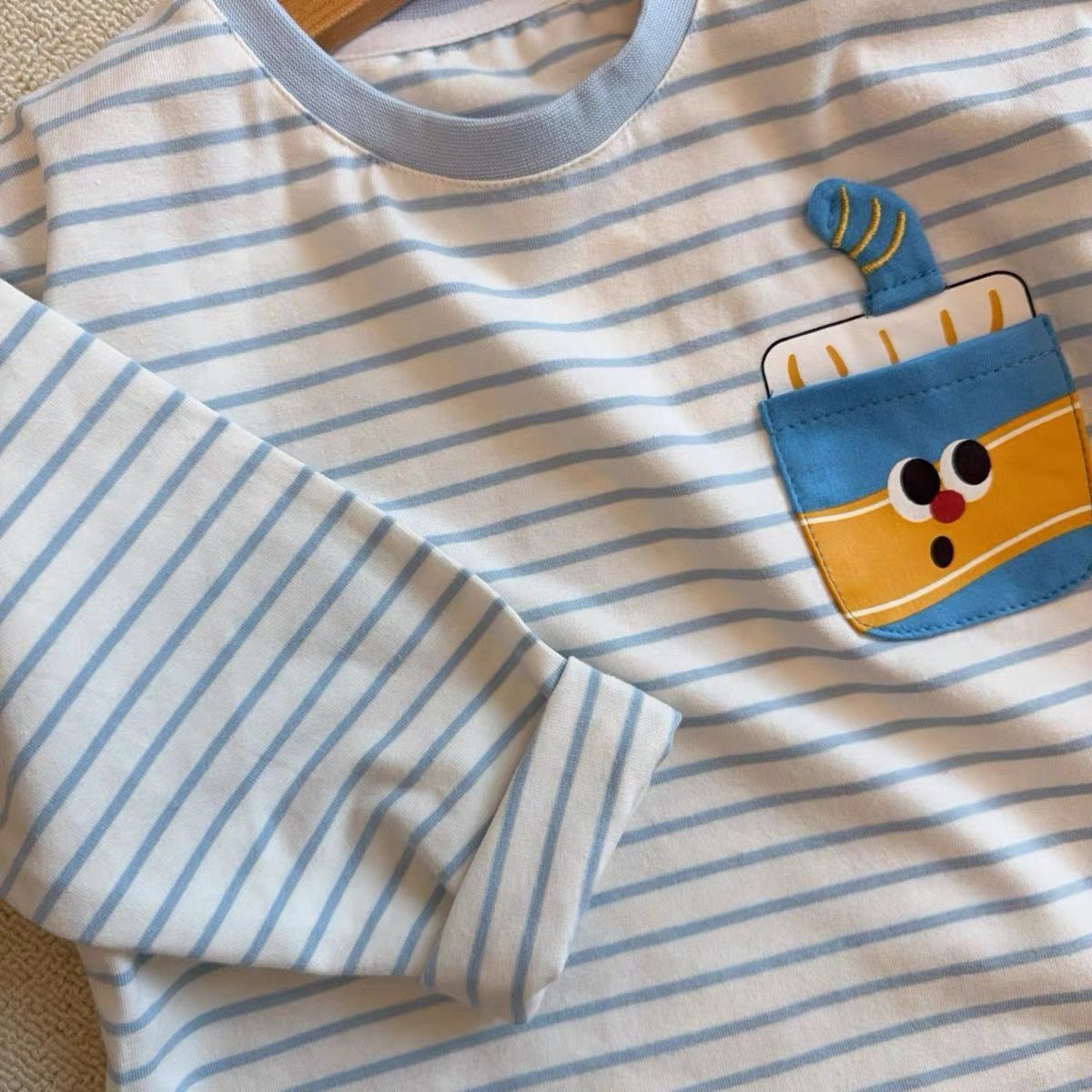 Kids Cartoon Cup Stripe Long Sleeves T-shirt