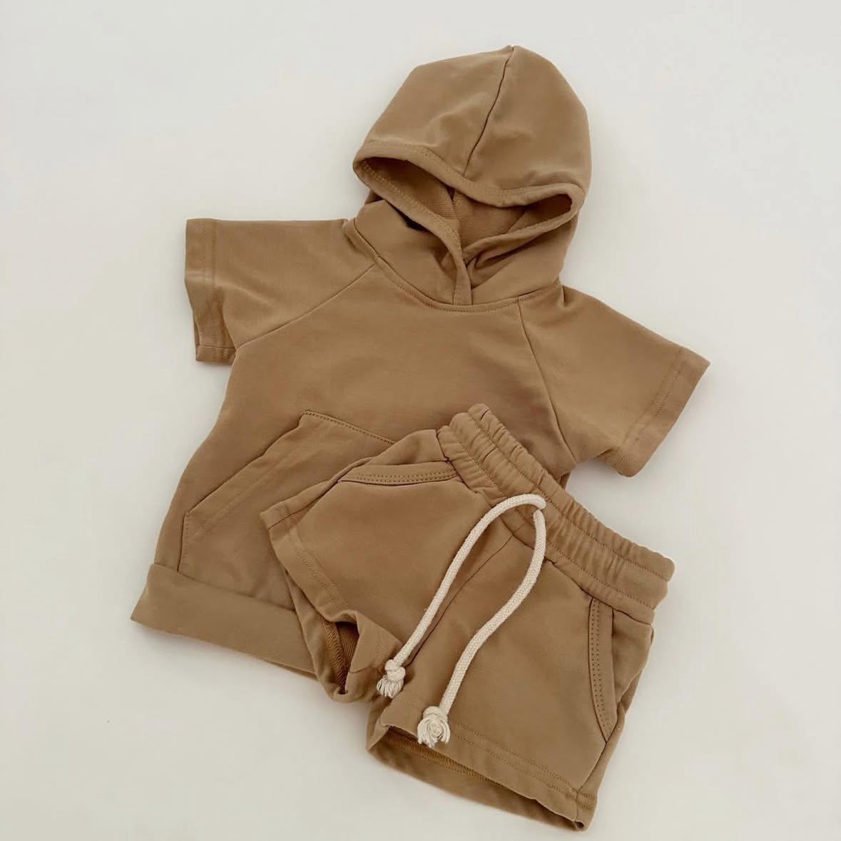 Baby Toddler Solid Color Hooded Top and Short Pants Set