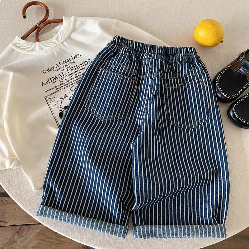 Kids Striped Labeling Straight-Leg Denim Pants