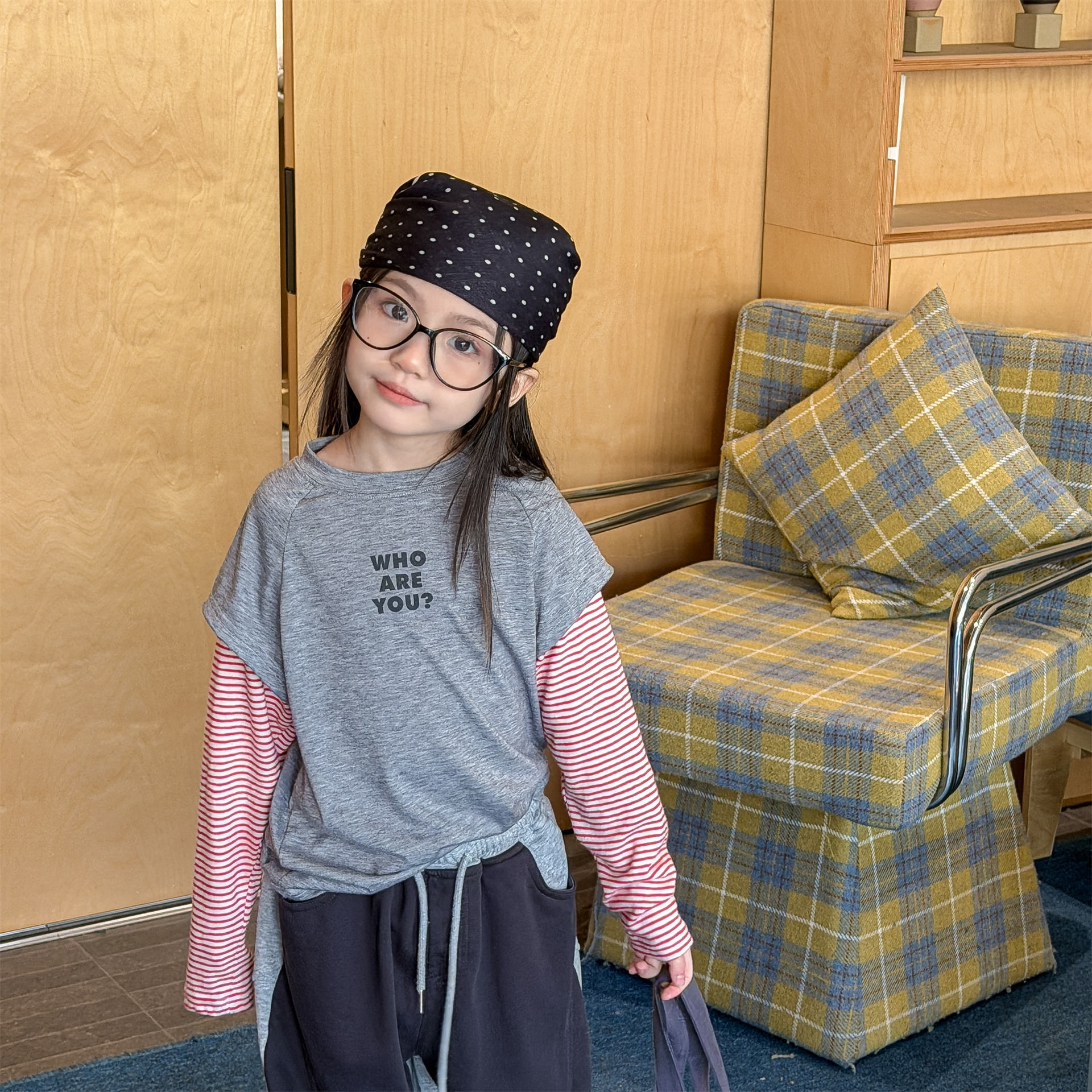 Kids Panelled Striped Sleeves Faux Two-Piece T-shirt