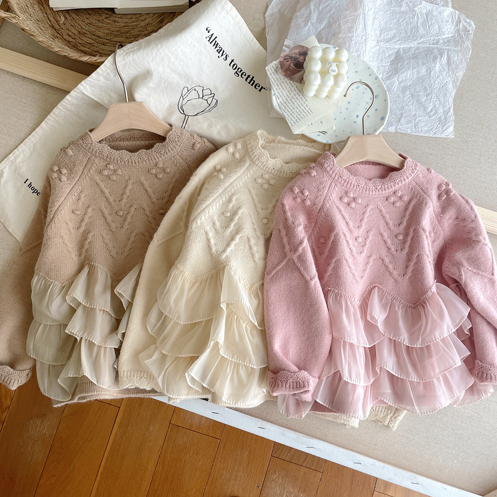 Kids Lace Panel Wave Sweater
