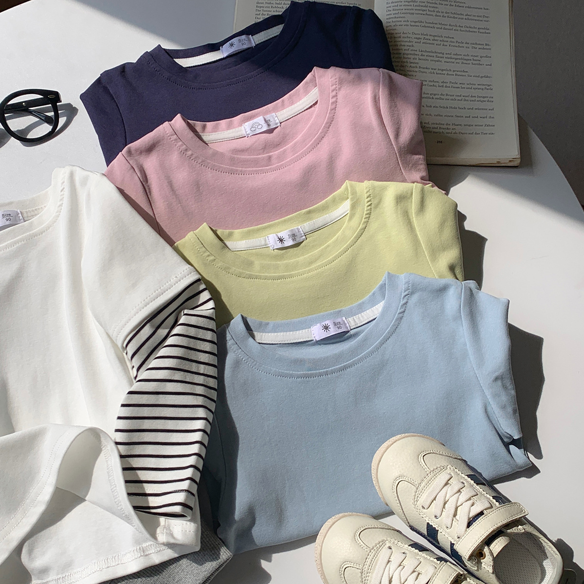 Kids Striped Sleeves Faux Two-Piece T-shirt