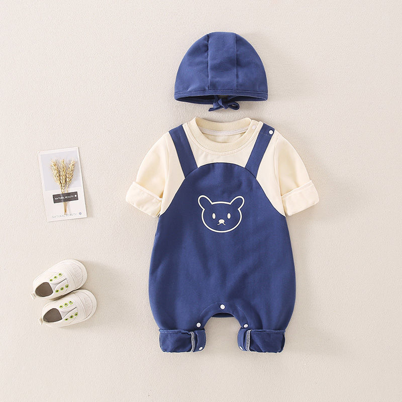 Bear Color Block Romper with Hat
